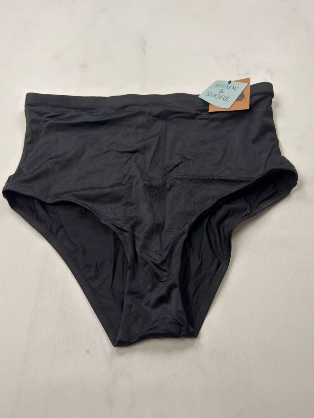 Shade & Shore Swim Bottoms Black High Waist Retro - Womens L NWT